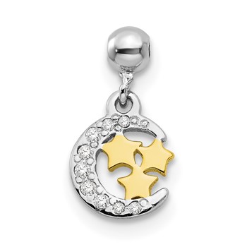 Mio Memento Sterling Silver Rhodium-plated Gold-tone CZ Dangle Moon Charm