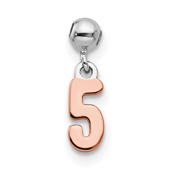 Mio Memento Sterling Silver Rhodium-plated Rose-tone Dangle Number 5 Charm
