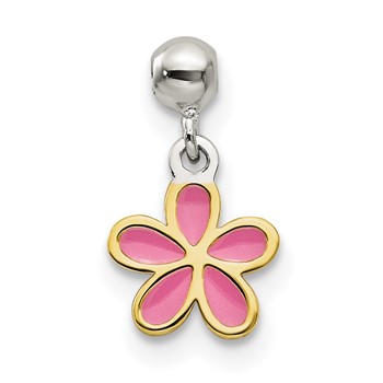 Mio Memento Sterling Silver Gold-tone Pink Enamel Flower Charm