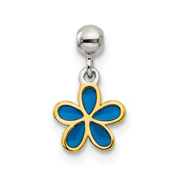Mio Memento Sterling Silver Gold-tone Blue Enamel Flower Charm
