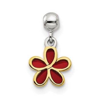 Mio Memento Sterling Silver Gold-tone Red Enamel Flower Charm