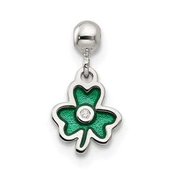 Mio Memento Sterling Silver Enamel with CZ Dangle Clover Charm