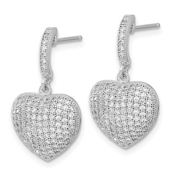 Sterling Silver & CZ Brilliant Embers Polished Heart Dangle Post Earrings — alternate view