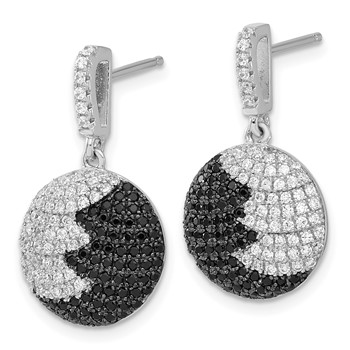 True Fire Sterling Silver Black & White CZ Circle Dangle Post Earrings — alternate view