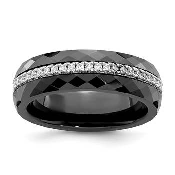 Brilliant Embers Sterling Silver Rhodium-plated 23 Stone Micro Pavé CZ and Black Ceramic Band