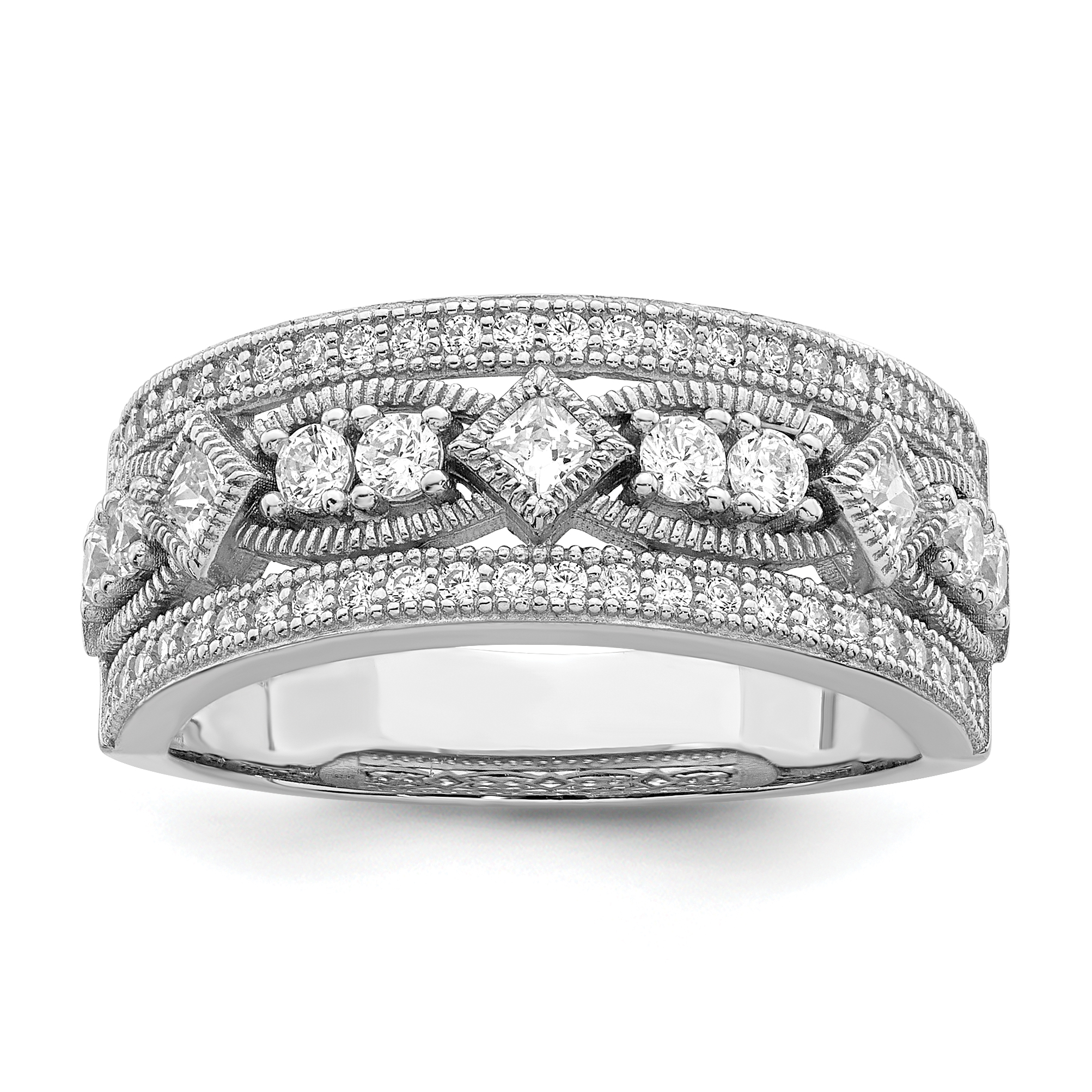 Brilliant Embers Sterling Silver Rhodium-plated 59 Stone Micro Pavé CZ Polished Ring