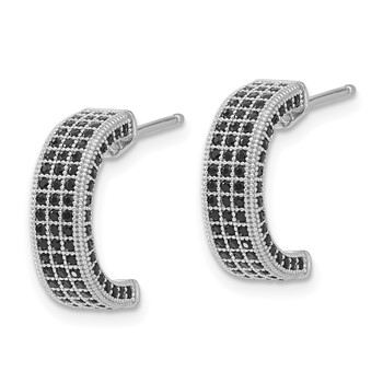 Sterling Silver True Fire Polished Black CZ Post C-Hoop Earrings — alternate view