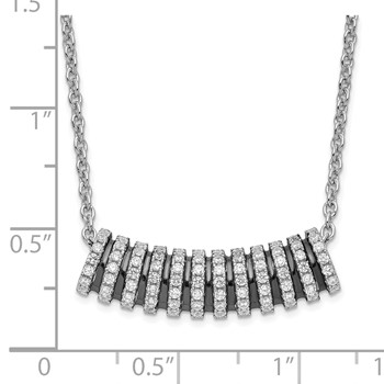 Sterling Silver Black Rhodium & CZ Brilliant Embers Curved Bar Necklace — alternate view