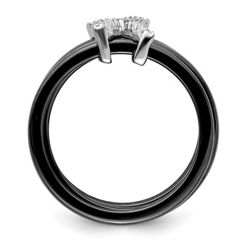 Brilliant Embers Sterling Silver Rhodium-plated 17 Stone Micro Pavé CZ X Ceramic Ring — alternate view