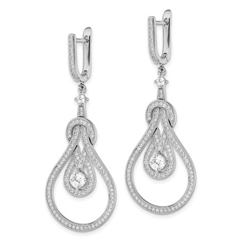 Brilliant Embers Sterling Silver Rhodium-plated 226 Stone CZ Hinged Hoop Chandelier Dangle Earrings — alternate view