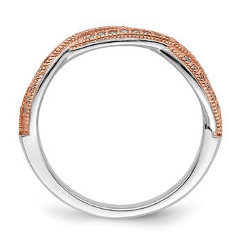Brilliant Embers Sterling Silver Rose Gold-plated Rhodium-plated 48 Stone Criss Cross Micro Pavé CZ Polished Ring — alternate view