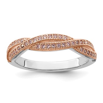 Brilliant Embers Sterling Silver Rose Gold-plated Rhodium-plated 48 Stone Criss Cross Micro Pavé CZ Polished Ring