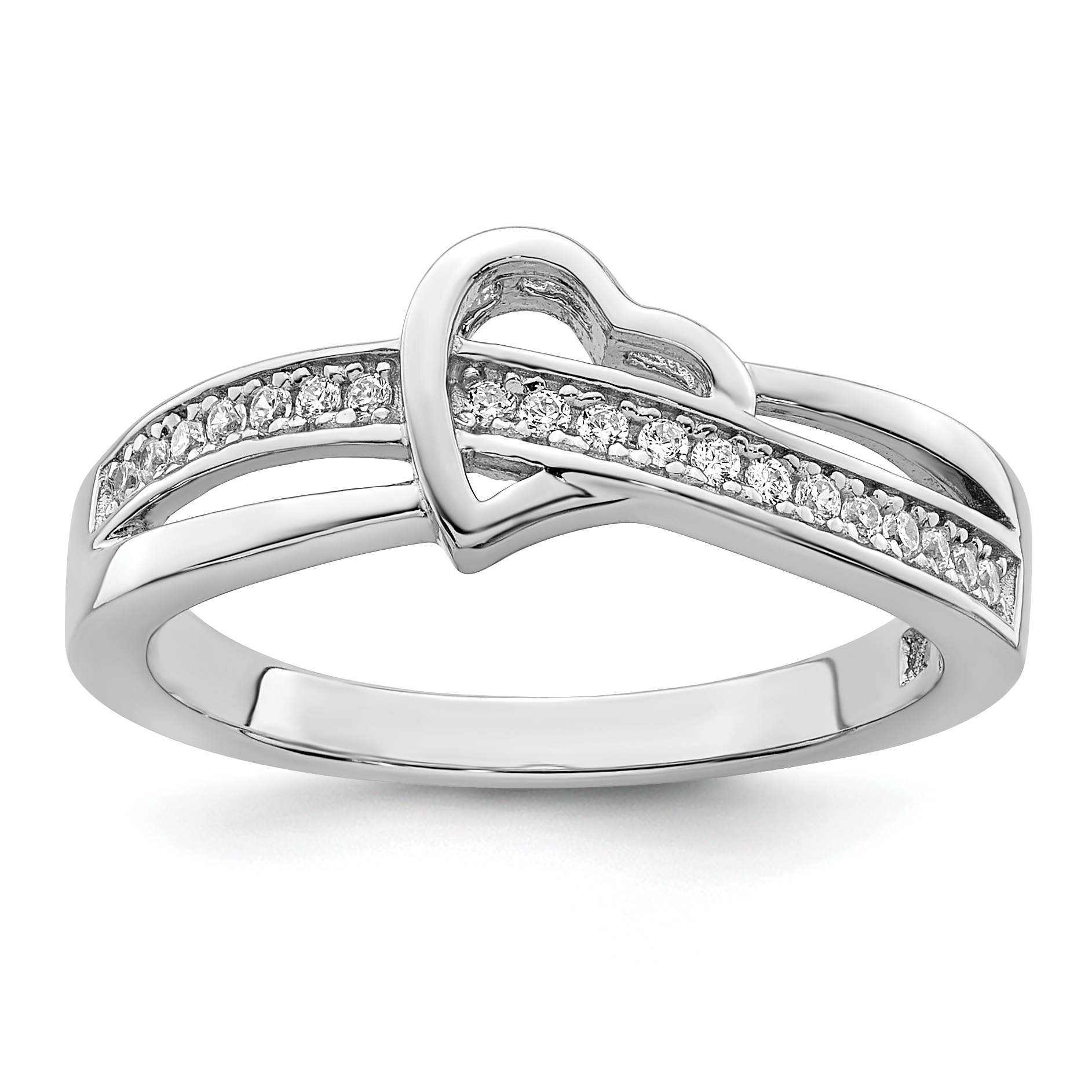 Brilliant Embers Sterling Silver Rhodium-plated 20 Stone Micro Pavé CZ Heart Ring