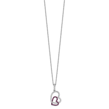 Brilliant Embers Sterling Silver Rhodium-plated 62 Stone 18 inch Micro Pavé Red and White CZ Heart Necklace with 2 Inch Extender — alternate view