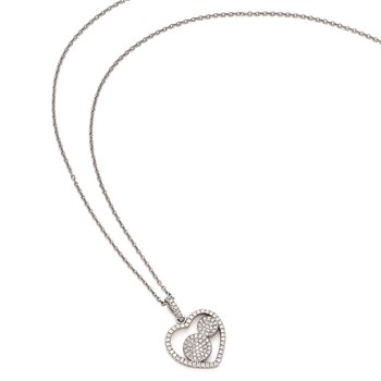 Sterling Silver & CZ Brilliant Embers Polished Heart Necklace — alternate view