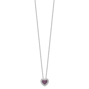 Brilliant Embers Sterling Silver Rhodium-plated 112 Stone 18 inch with 2 inch extender Lobster Clasp Micro Pavé Red and White CZ Heart Necklace with 2 Inch Extender — alternate view