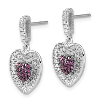 Sterling Silver Brilliant Embers Pink & Clear Heart Dangle Post Earrings — alternate view