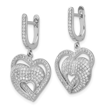 Sterling Silver Brilliant Embers CZ Hearts Hinged Post Dangle Earrings — alternate view