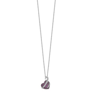 Brilliant Embers Sterling Silver Rhodium-plated 68 Stone 18 inch Micro Pavé Pink and White CZ Heart Necklace with 2 Inch Extender — alternate view
