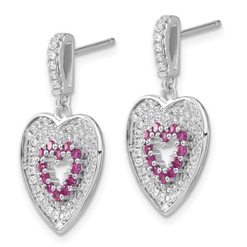 Sterling Silver Brilliant Embers Pink & Clear CZ Heart Dangle Post Earrings — alternate view