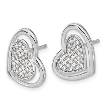 Sterling Silver Brilliant Embers Polished CZ Heart Post Earrings — alternate view