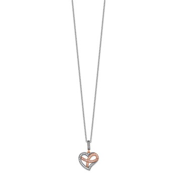 Brilliant Embers Sterling Silver Rose Gold-plated Rhodium-plated 49 Stone 18 inch Micro Pavé CZ Polished Heart Necklace with 2 Inch Extender — alternate view
