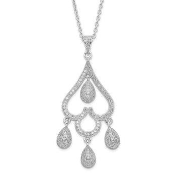 Sterling Silver & CZ Brilliant Embers Heart w/Teardrop Necklace