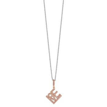 Brilliant Embers Sterling Silver Rose Gold-plated 68 Stone 18 inch Micro Pavé CZ  LOVE Necklace with 2 Inch Extender — alternate view