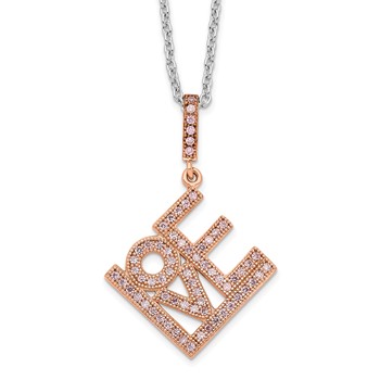 Brilliant Embers Sterling Silver Rose Gold-plated 68 Stone 18 inch Micro Pavé CZ  LOVE Necklace with 2 Inch Extender