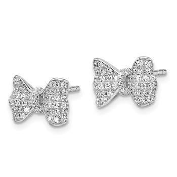 Brilliant Embers Sterling Silver Rhodium-plated 102 Stone Micro Pavé CZ Bow Post Earrings — alternate view