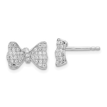Brilliant Embers Sterling Silver Rhodium-plated 102 Stone Micro Pavé CZ Bow Post Earrings