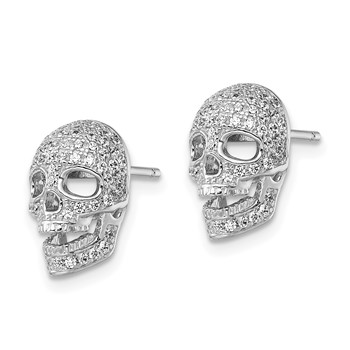 Brilliant Embers Sterling Silver Rhodium-plated 140 Stone Micro Pavé CZ Polished Skull Post Earrings — alternate view