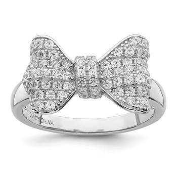 Brilliant Embers Sterling Silver Rhodium-plated 71 Stone Micro Pavé CZ Bow Ring