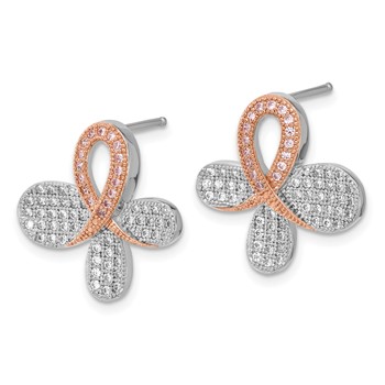 Brillant Embers Sterling Silver Rose Gold-plated CZ Awareness Post Earrings — alternate view