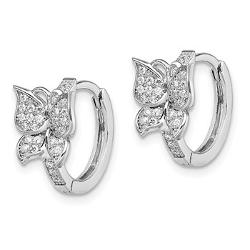 Brilliant Embers Sterling Silver Rhodium-plated 64 Stone Micro Pavé CZ Butterfly Hinged Hoop Earrings — alternate view