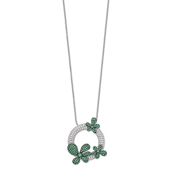 Brilliant Embers Sterling Silver Rhodium-plated 327 Stone 18 inch Micro Pavé White and Green CZ Flower Necklace with 2 Inch Extender — alternate view