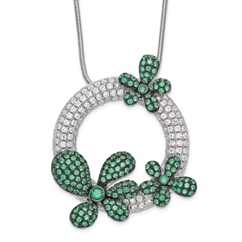 Brilliant Embers Sterling Silver Rhodium-plated 327 Stone 18 inch Micro Pavé White and Green CZ Flower Necklace with 2 Inch Extender