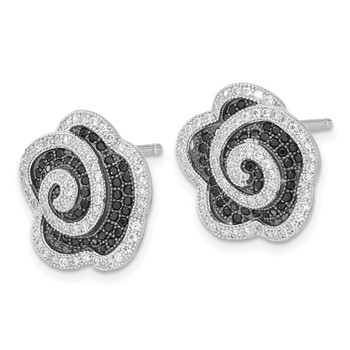 Sterling Silver True Fire Black & Clear CZ Swirl Flower Post Earrings — alternate view