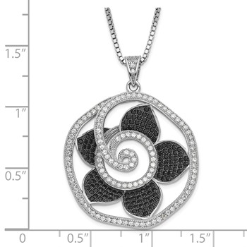 Sterling Silver Black & Clear CZ True Fire Flower Necklace — alternate view