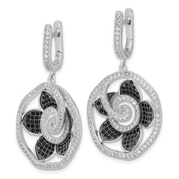 Sterling Silver True Fire Black & Clear CZ Flower Hinged Dangle Earrings — alternate view