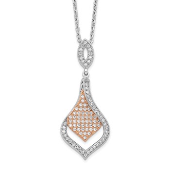 Brilliant Embers Sterling Silver Rose Gold-plated Rhodium-plated 105 Stone 18 inch Micro Pavé CZ Necklace with 2 Inch Extender