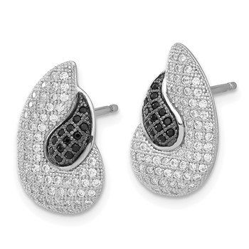 Sterling Silver True Fire Polished Black & Clear CZ Teardrops Post Earrings — alternate view