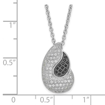 Sterling Silver Black & Clear CZ True Fire Polished Teardrops Necklace — alternate view