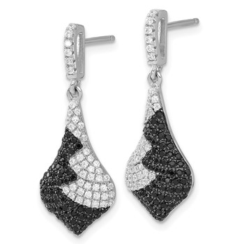 True Fire Sterling Silver Black & White CZ Dangle Post Earrings — alternate view