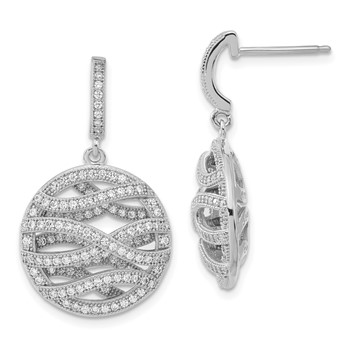 Brilliant Embers Sterling Silver Polished CZ Circle Post Dangle Earrings