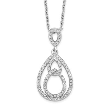 Brilliant Embers Sterling Silver Rhodium-plated 88 Stone 18 inch Pavé CZ Teardrop Necklace with 2 Inch Extender