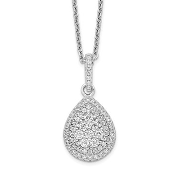 Brilliant Embers Sterling Silver Rhodium-plated 95 Stone 18 inch Micro Pavé CZ Teardrop Necklace with 2 Inch Extender