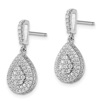 Brilliant Embers Sterling Silver Rhodium-plated 164 Stone Micro Pavé CZ Teardrop Dangle Post Earrings — alternate view