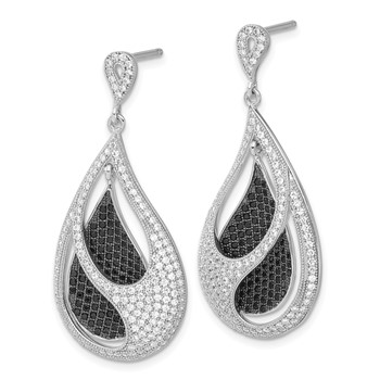 Ture Fire Sterling Silver Black and Clear CZ Teardrop Post Dangle Earrings — alternate view