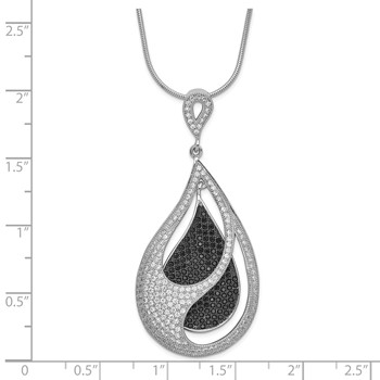 Sterling Silver Black & Clear CZ True Fire Teardrop Necklace — alternate view